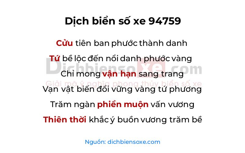 Dịch thơ biển số 94759