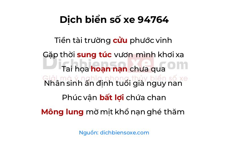 Dịch thơ biển số 94764