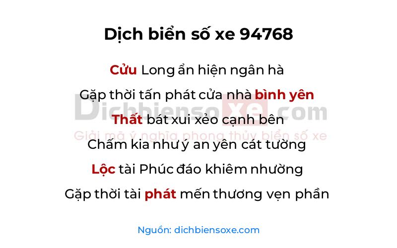 Dịch thơ biển số 94768