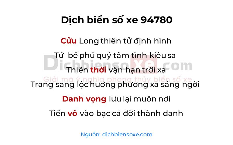 Dịch thơ biển số 94780