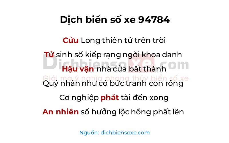 Dịch thơ biển số 94784