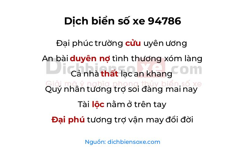 Dịch thơ biển số 94786