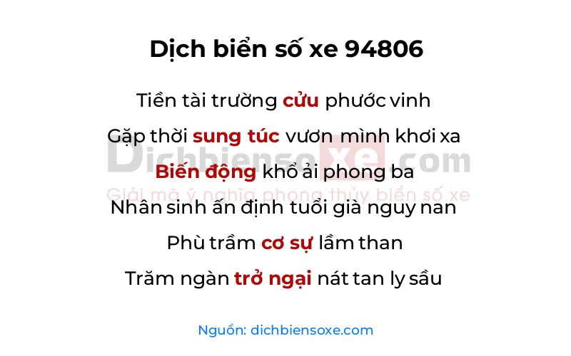 Dịch thơ biển số 94806