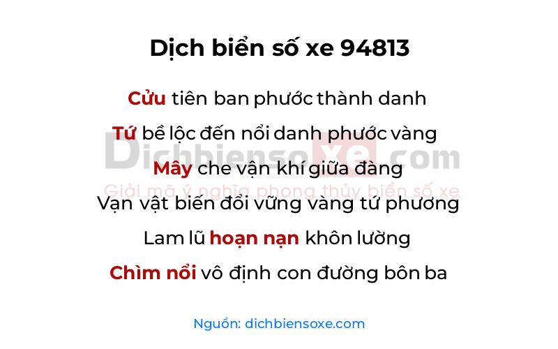 Dịch thơ biển số 94813