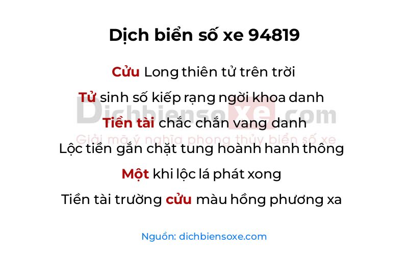 Dịch thơ biển số 94819