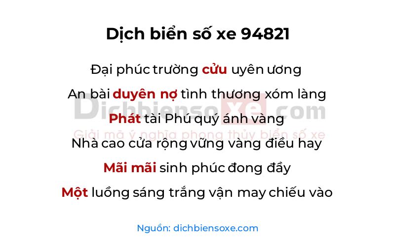Dịch thơ biển số 94821