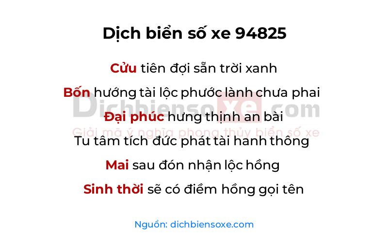 Dịch thơ biển số 94825