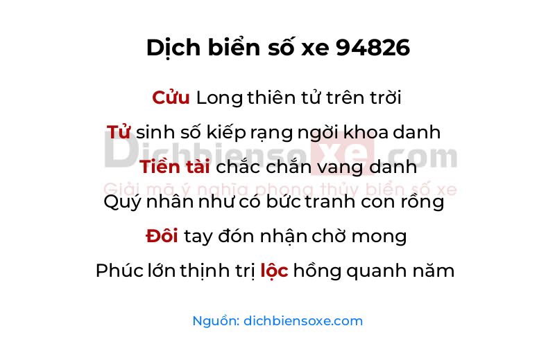 Dịch thơ biển số 94826