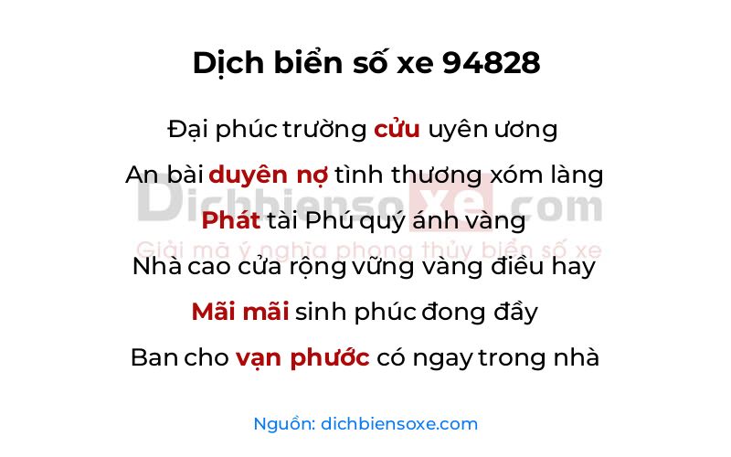 Dịch thơ biển số 94828