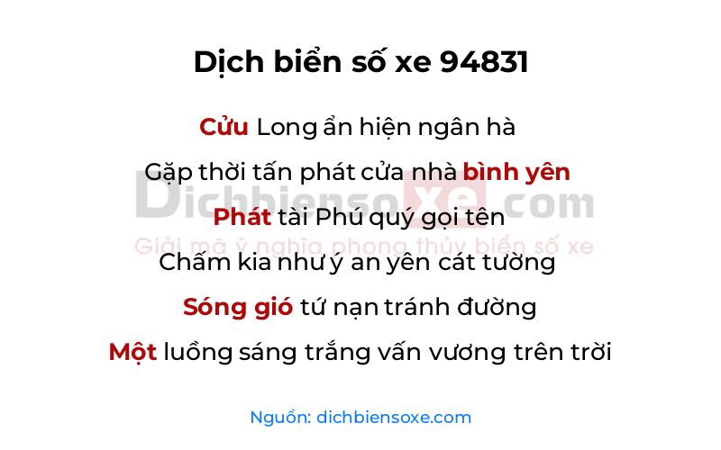 Dịch thơ biển số 94831