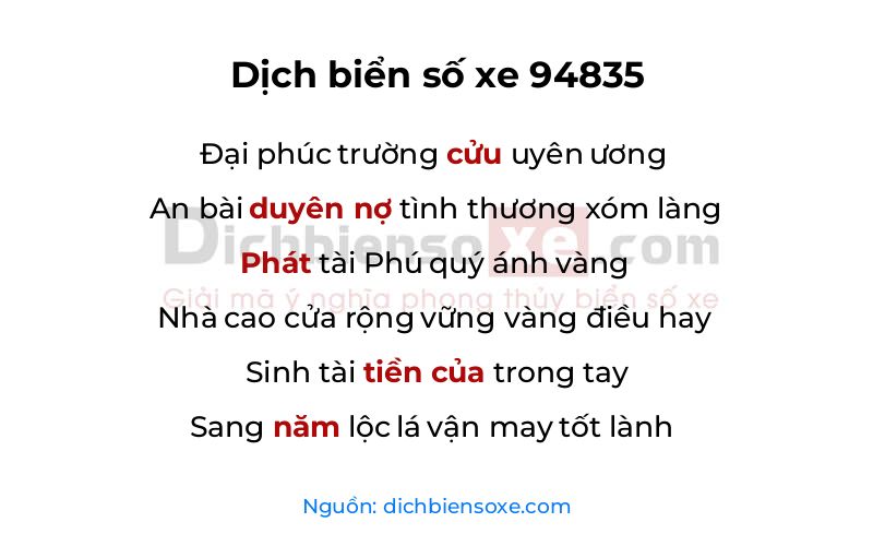 Dịch thơ biển số 94835