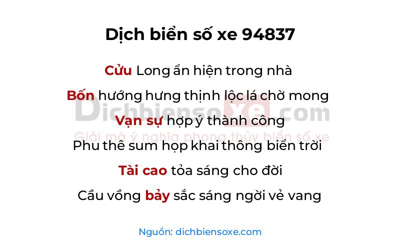 Dịch thơ biển số 94837