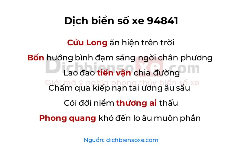 Dịch thơ biển số 94841