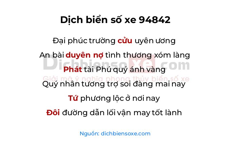 Dịch thơ biển số 94842