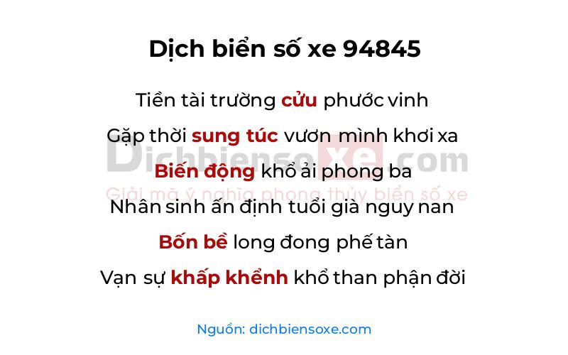 Dịch thơ biển số 94845