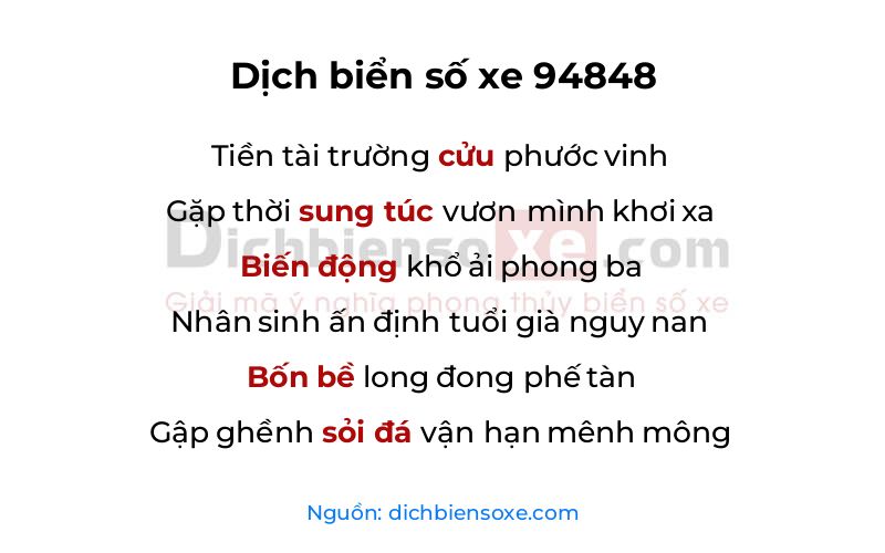 Dịch thơ biển số 94848