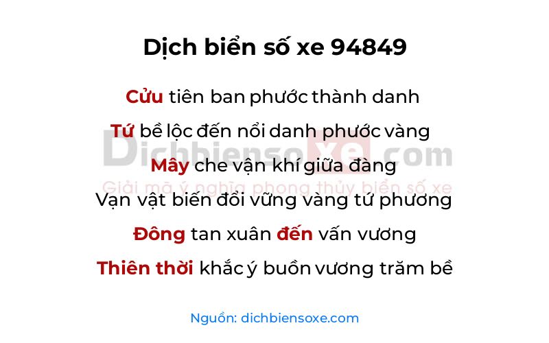 Dịch thơ biển số 94849