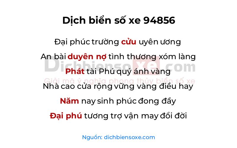 Dịch thơ biển số 94856