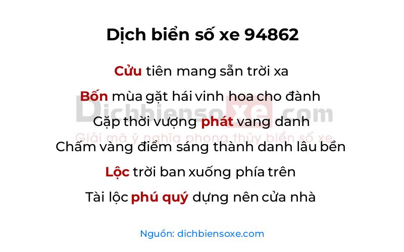 Dịch thơ biển số 94862