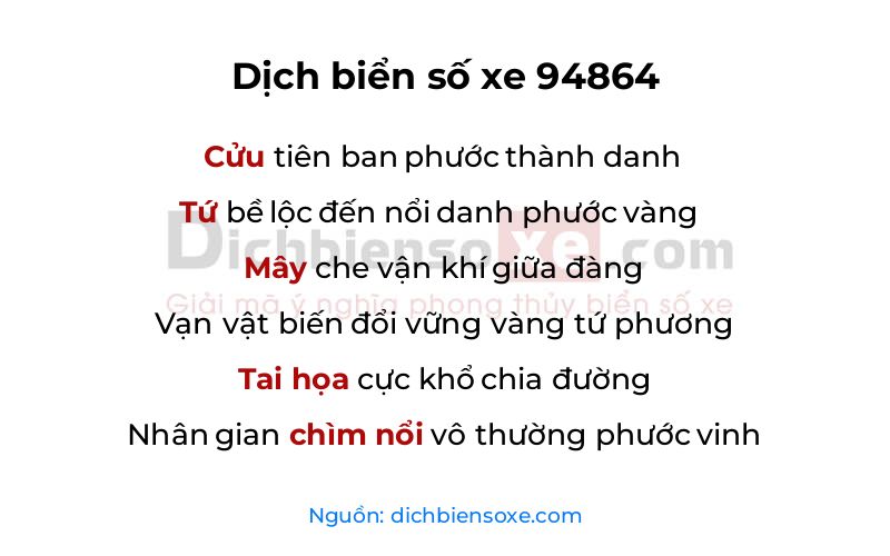 Dịch thơ biển số 94864