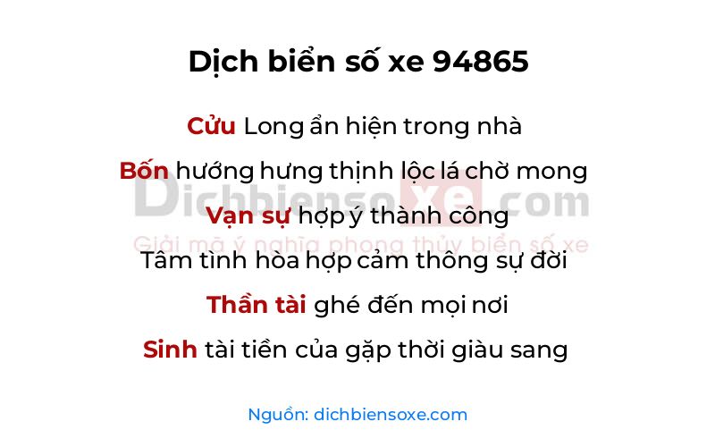 Dịch thơ biển số 94865