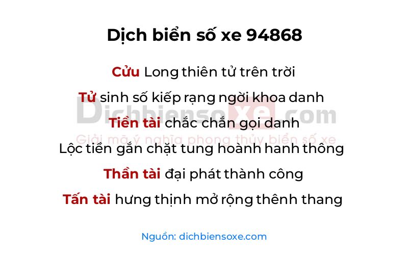 Dịch thơ biển số 94868