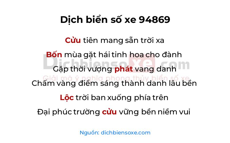 Dịch thơ biển số 94869