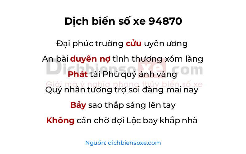 Dịch thơ biển số 94870