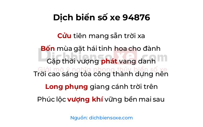 Dịch thơ biển số 94876