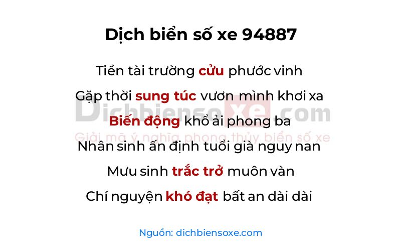 Dịch thơ biển số 94887