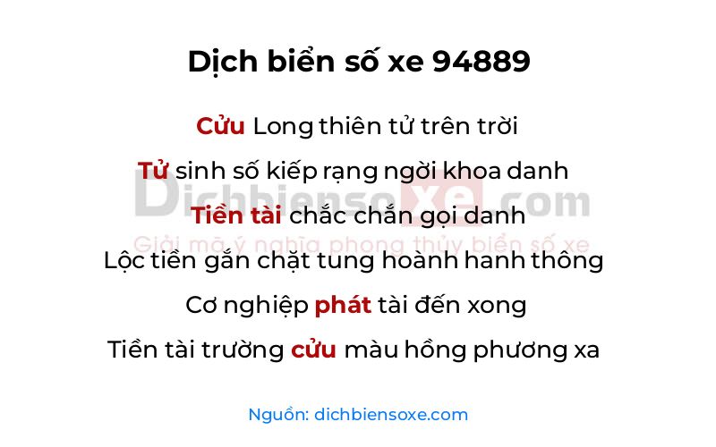 Dịch thơ biển số 94889