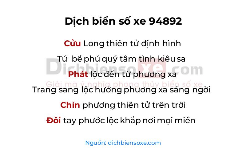 Dịch thơ biển số 94892