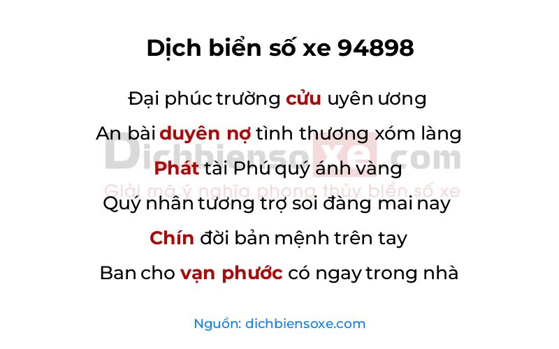 Dịch thơ biển số 94898