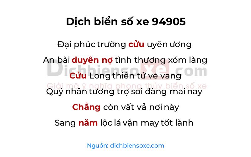Dịch thơ biển số 94905