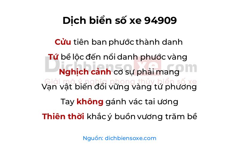 Dịch thơ biển số 94909