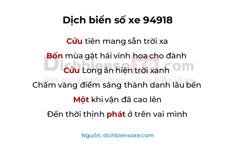 Dịch thơ biển số 94918