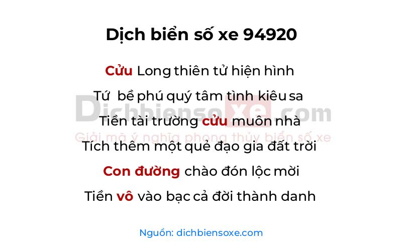Dịch thơ biển số 94920