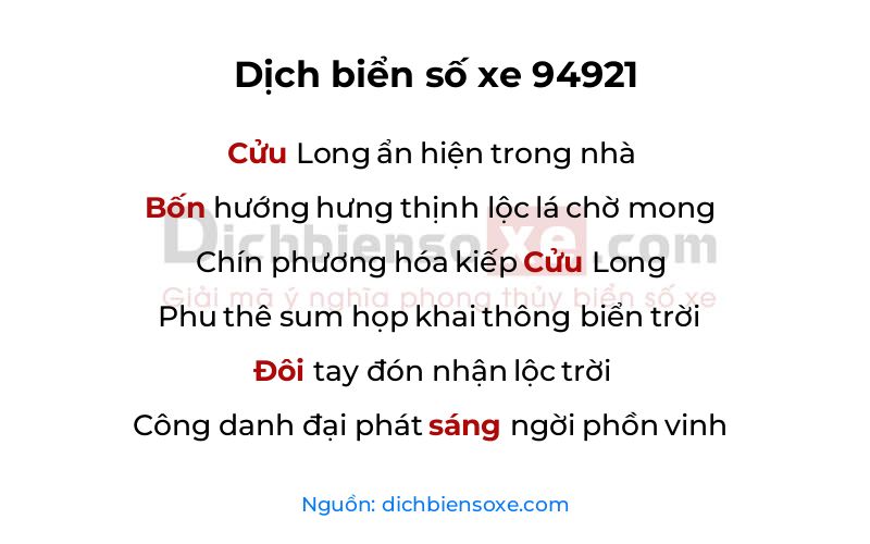 Dịch thơ biển số 94921
