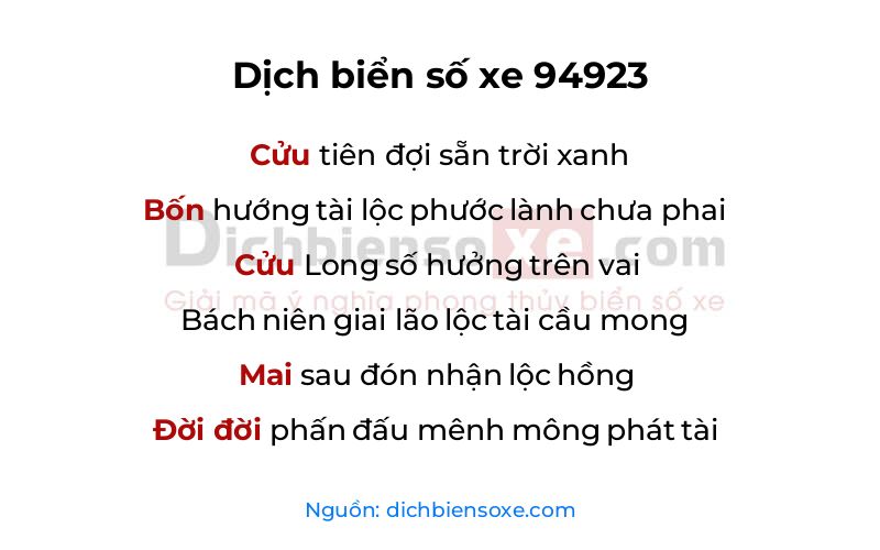Dịch thơ biển số 94923