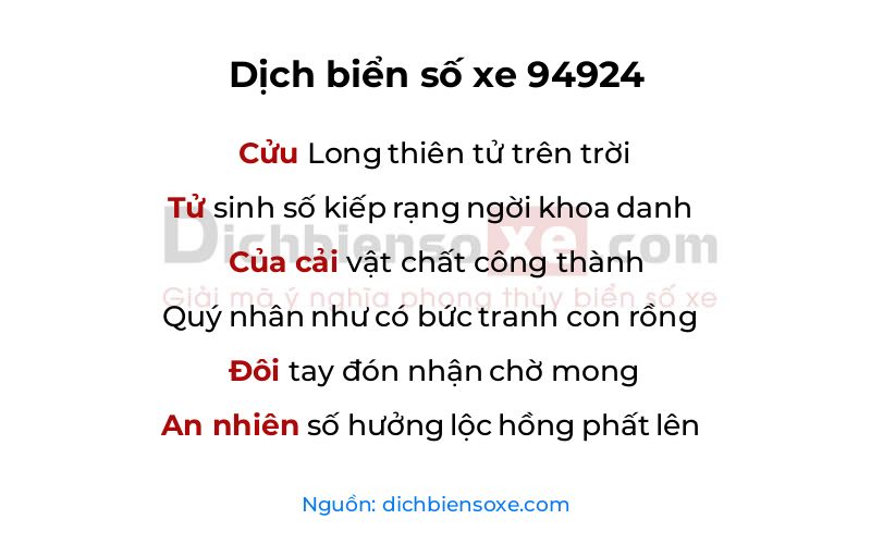 Dịch thơ biển số 94924