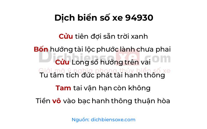 Dịch thơ biển số 94930