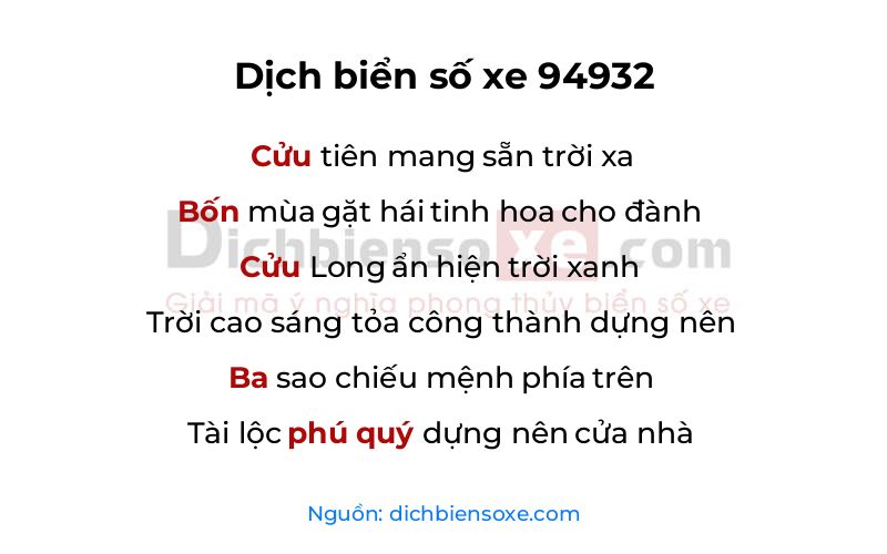 Dịch thơ biển số 94932