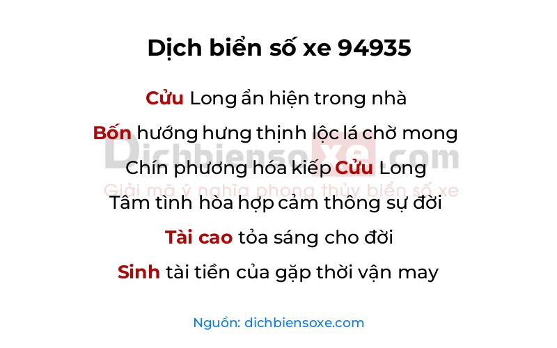 Dịch thơ biển số 94935