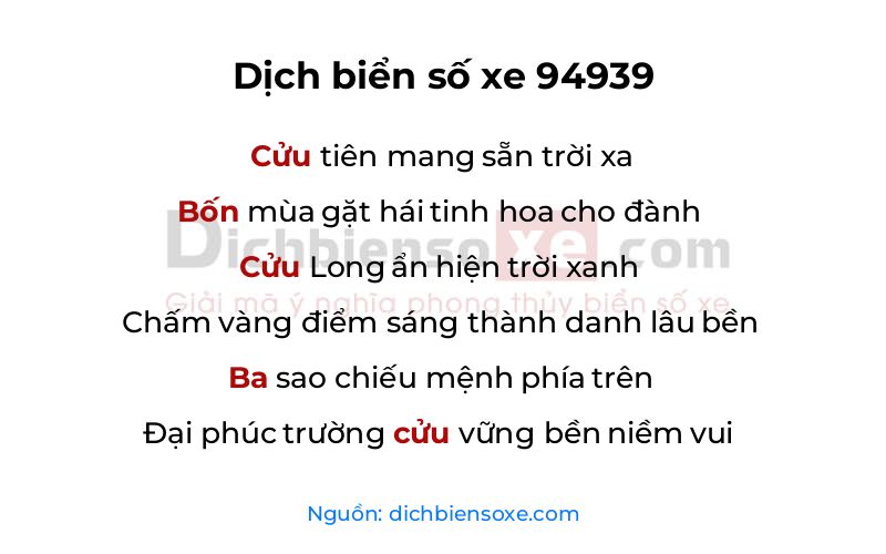 Dịch thơ biển số 94939