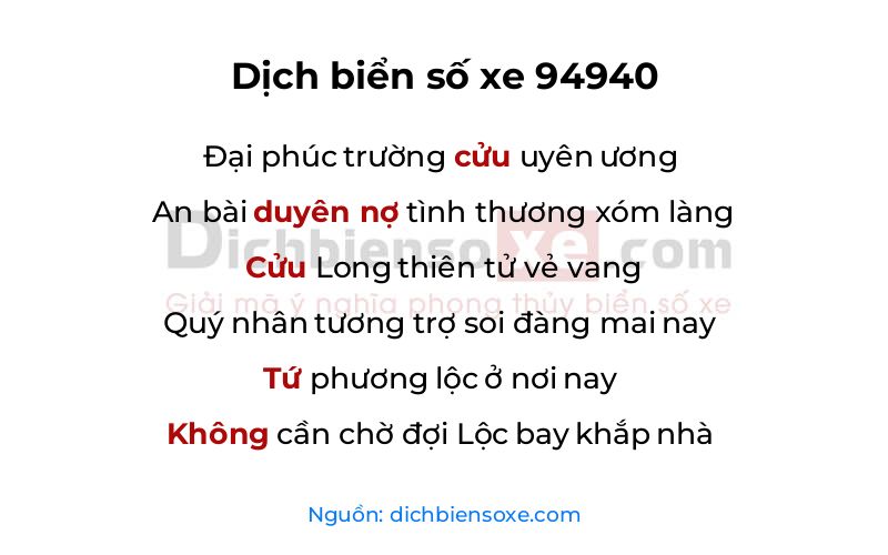 Dịch thơ biển số 94940