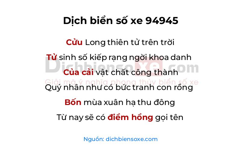 Dịch thơ biển số 94945