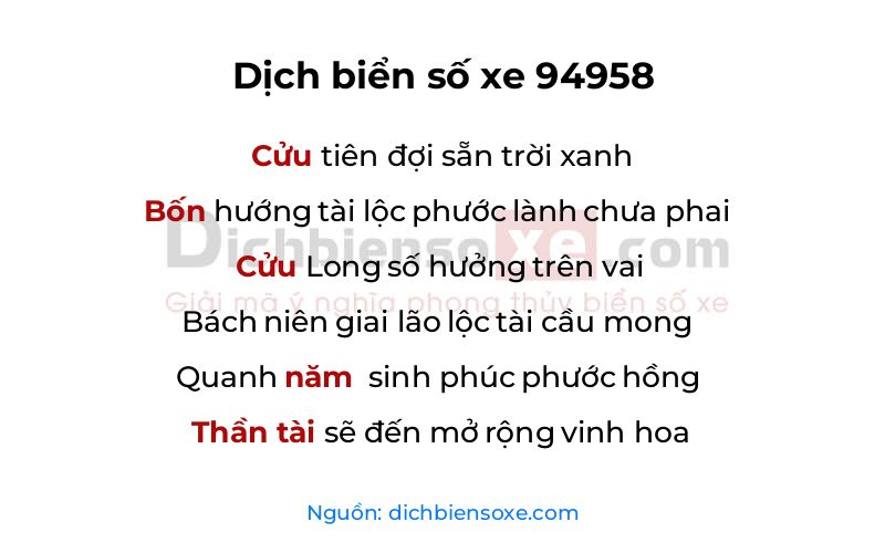 Dịch thơ biển số 94958
