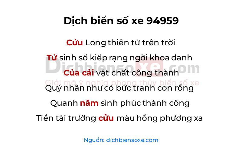 Dịch thơ biển số 94959