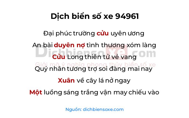 Dịch thơ biển số 94961