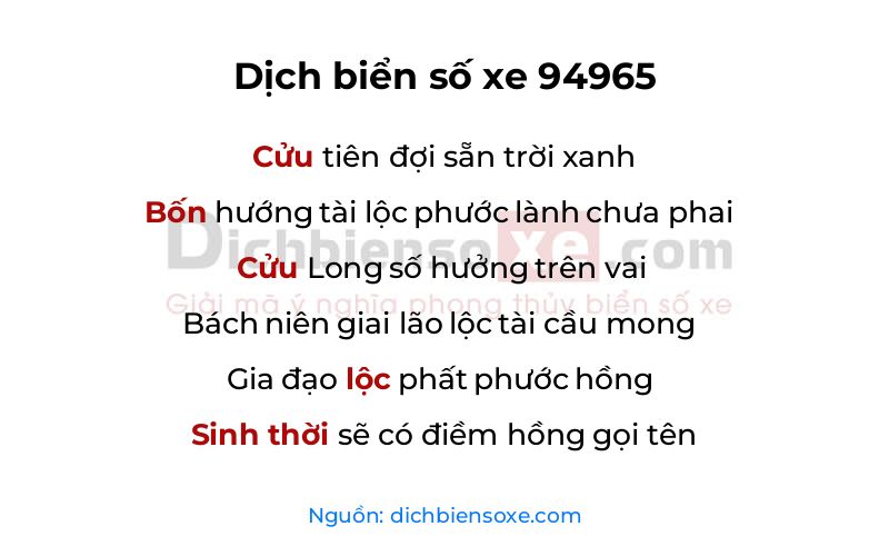 Dịch thơ biển số 94965